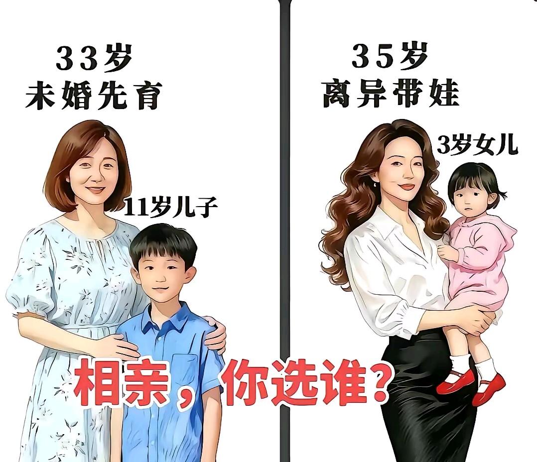 犹豫了半天，我决定，还是选35岁离异带个女孩的那位美女吧！人家穿着时尚，长相出众