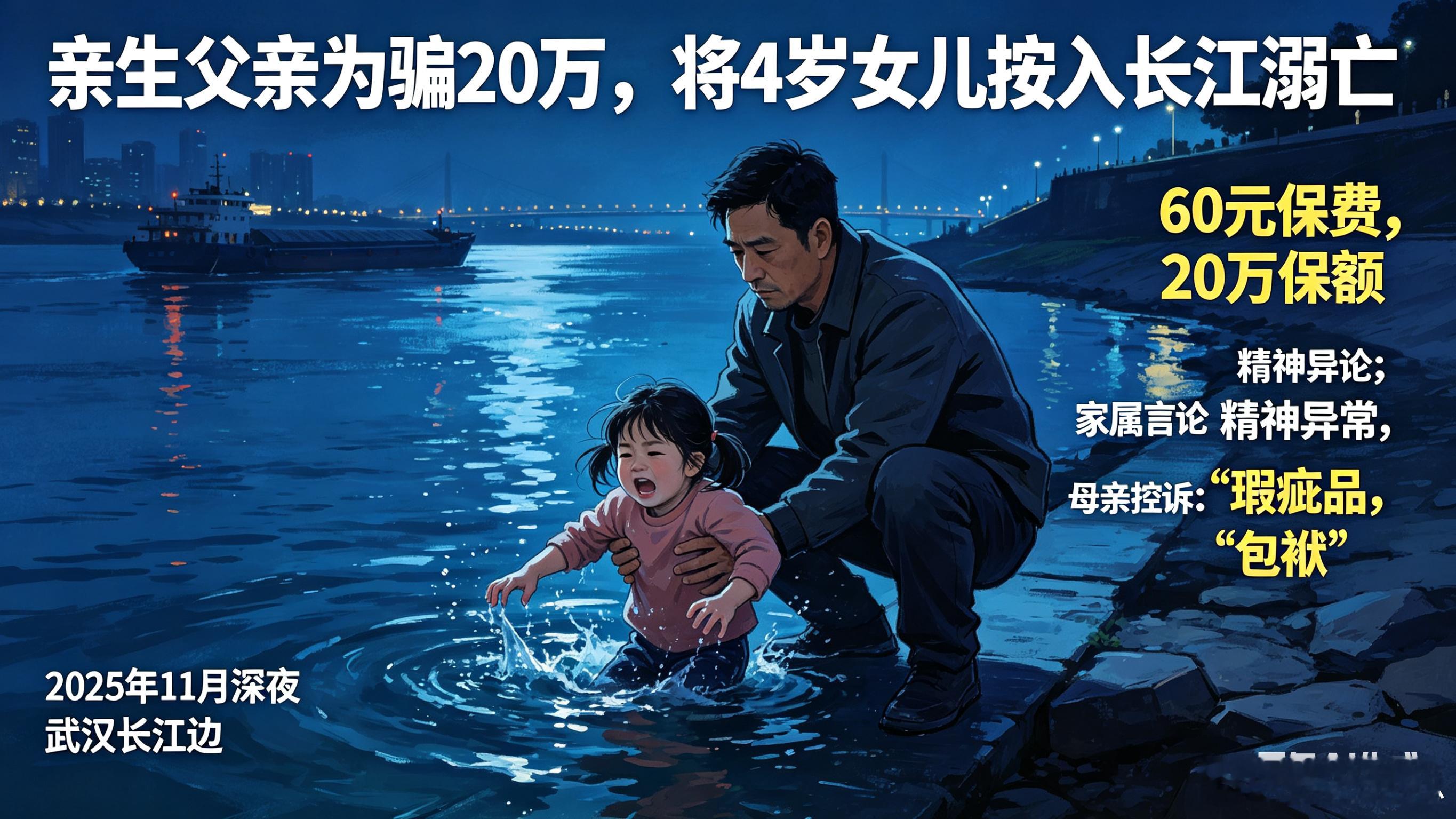 男子将4岁女儿按入江中溺亡疑为骗保地狱空荡荡，魔鬼在人间！亲生父亲为骗20万，将