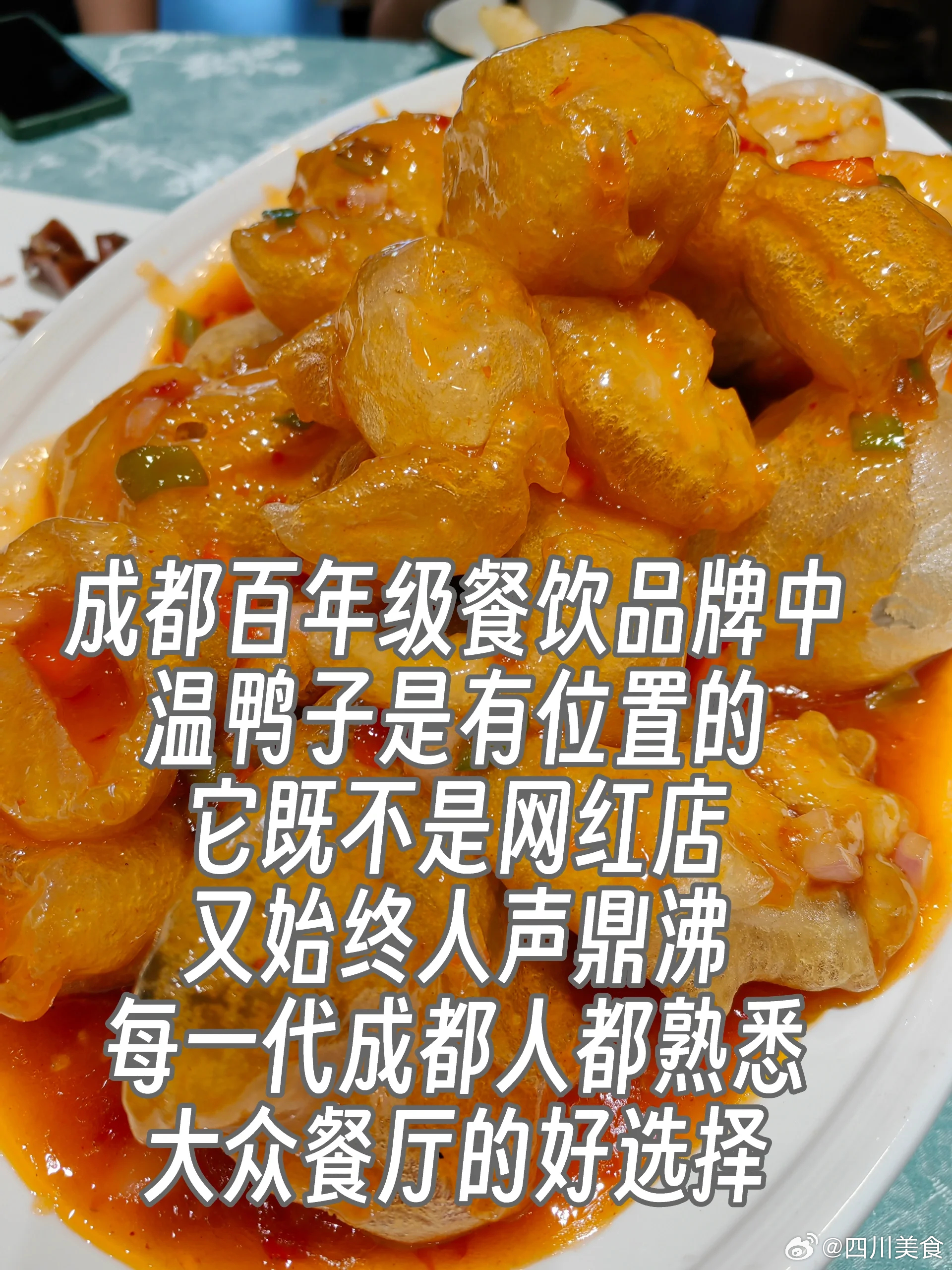 成都美食推荐·温鸭子酒楼·温鸭子，成都百年级餐饮品牌中，温鸭子是有位置的，既不是