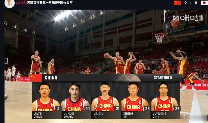 中国男篮vs中国台北首发：赵继伟、贺希宁、朱俊龙、胡金秋、李弘权（替掉上一场的王