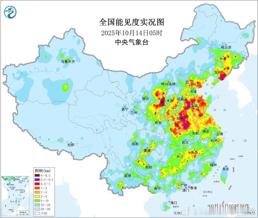 【大雾】今晨，陕西山西河南山东河北辽宁部分地区出现了大雾，对应之前有阴雨，湿度较