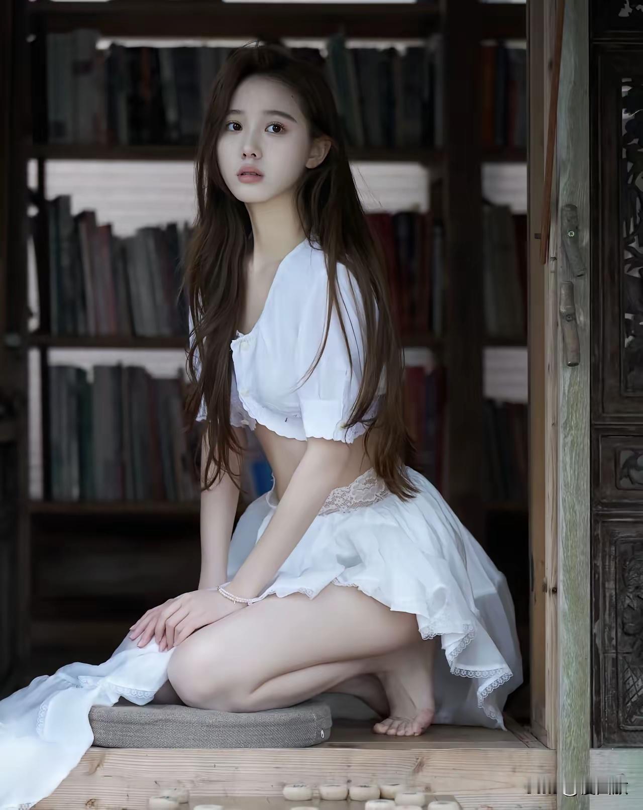 “书香满溢的静谧时光，白裙少女在书海中沉思”📚💃🏻阳光白裙少女 湖边白裙少
