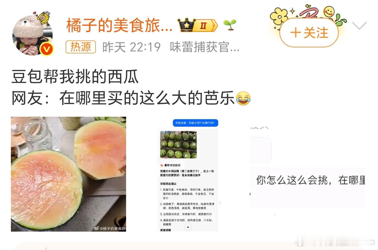 豆包帮挑的西瓜真的假的，这是豆包选出来的西瓜吗现在的AI在问答方面都挺能说，但是
