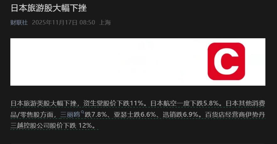 后果开始浮现，日本人可能肠子都要悔青了了！受中日关系的影响，日本旅游股大幅下挫。