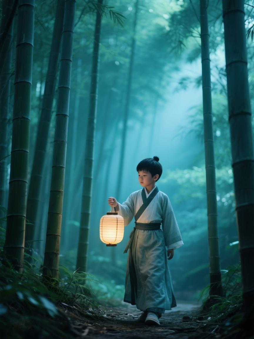 AI妙生图在幽篁间，那盏灯笼似梦的指引，于时光小径，寻内心静谧之境✨
