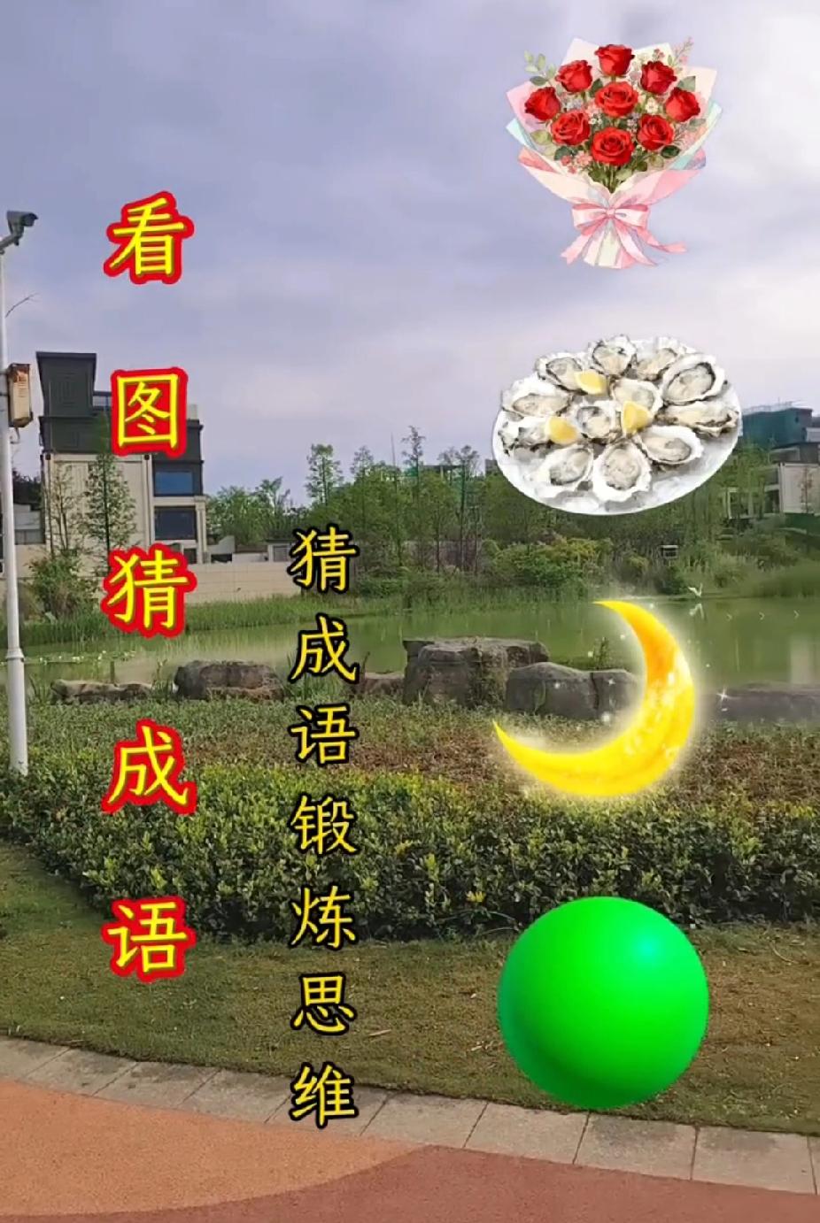  看图猜成语：花+生蚝+月亮+球，你猜对了吗？