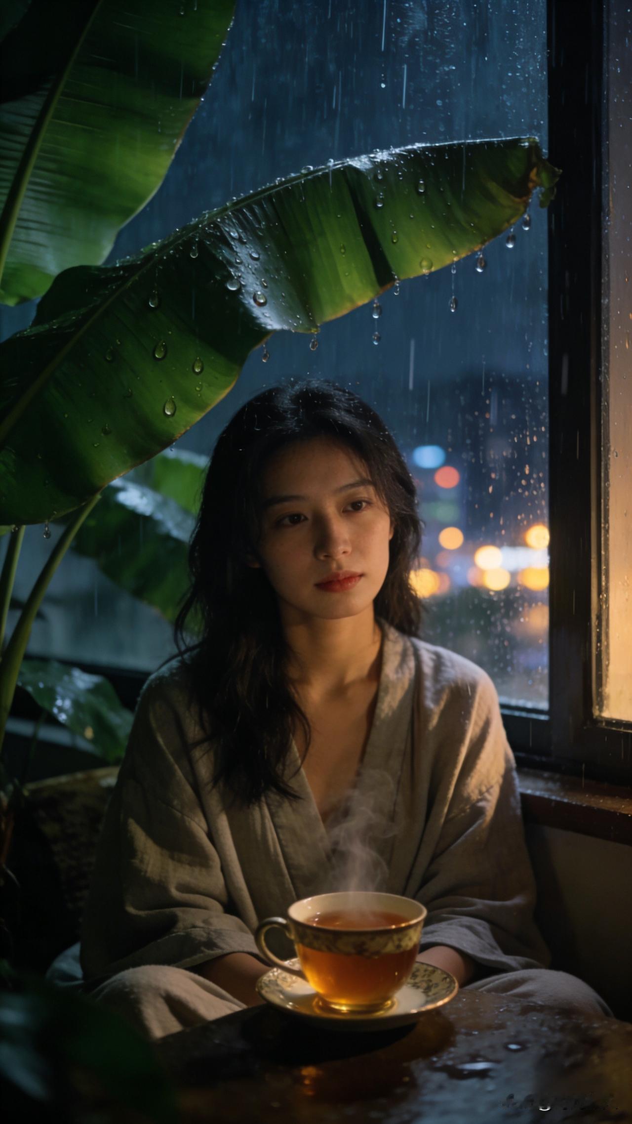 听着窗外雨打芭蕉的声响，翻了好几本诗词集，还是想不出下句——
上联：夜雨敲蕉蕉垂