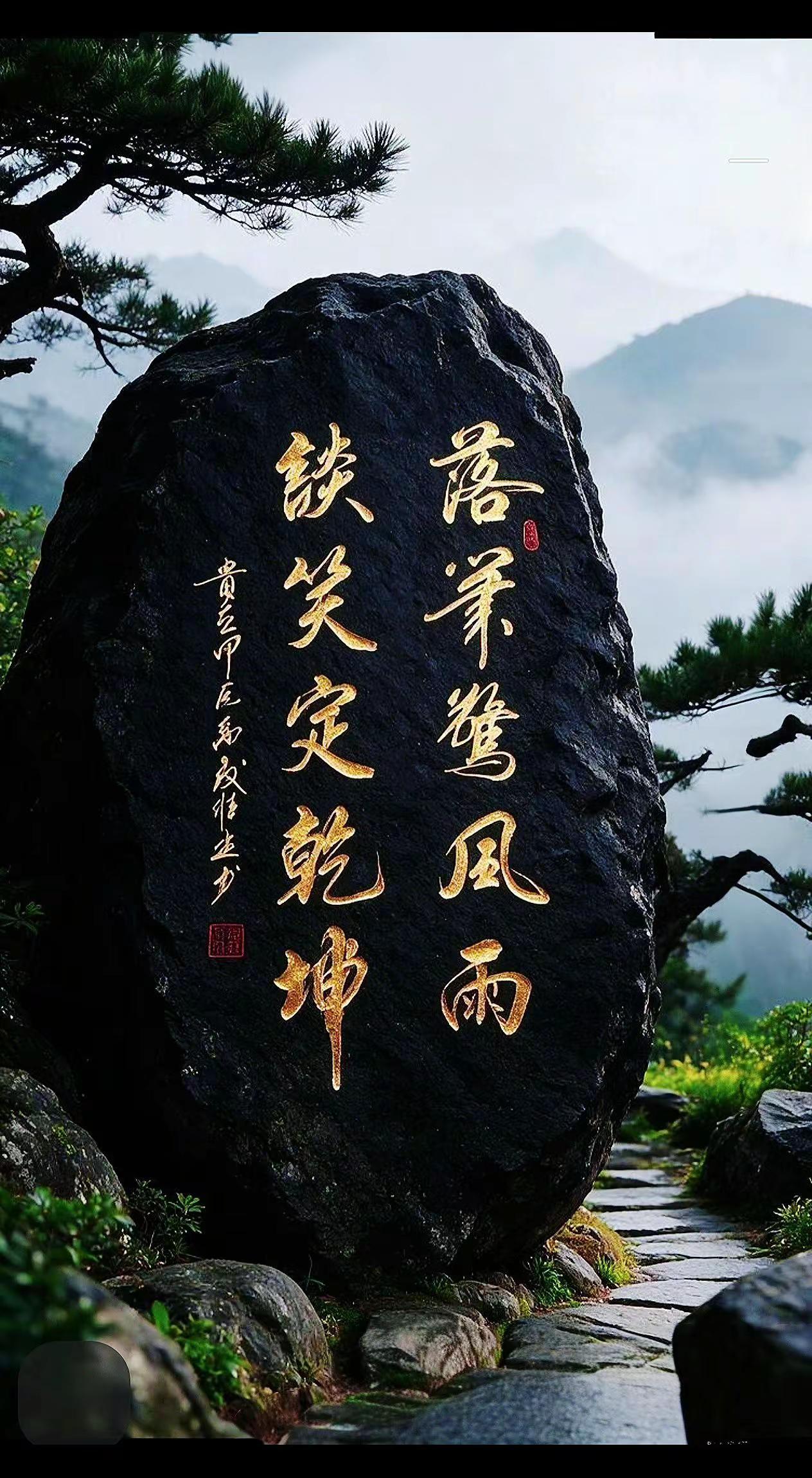 手写弘扬传统文化 传统书法正能量 石头上的书法艺术