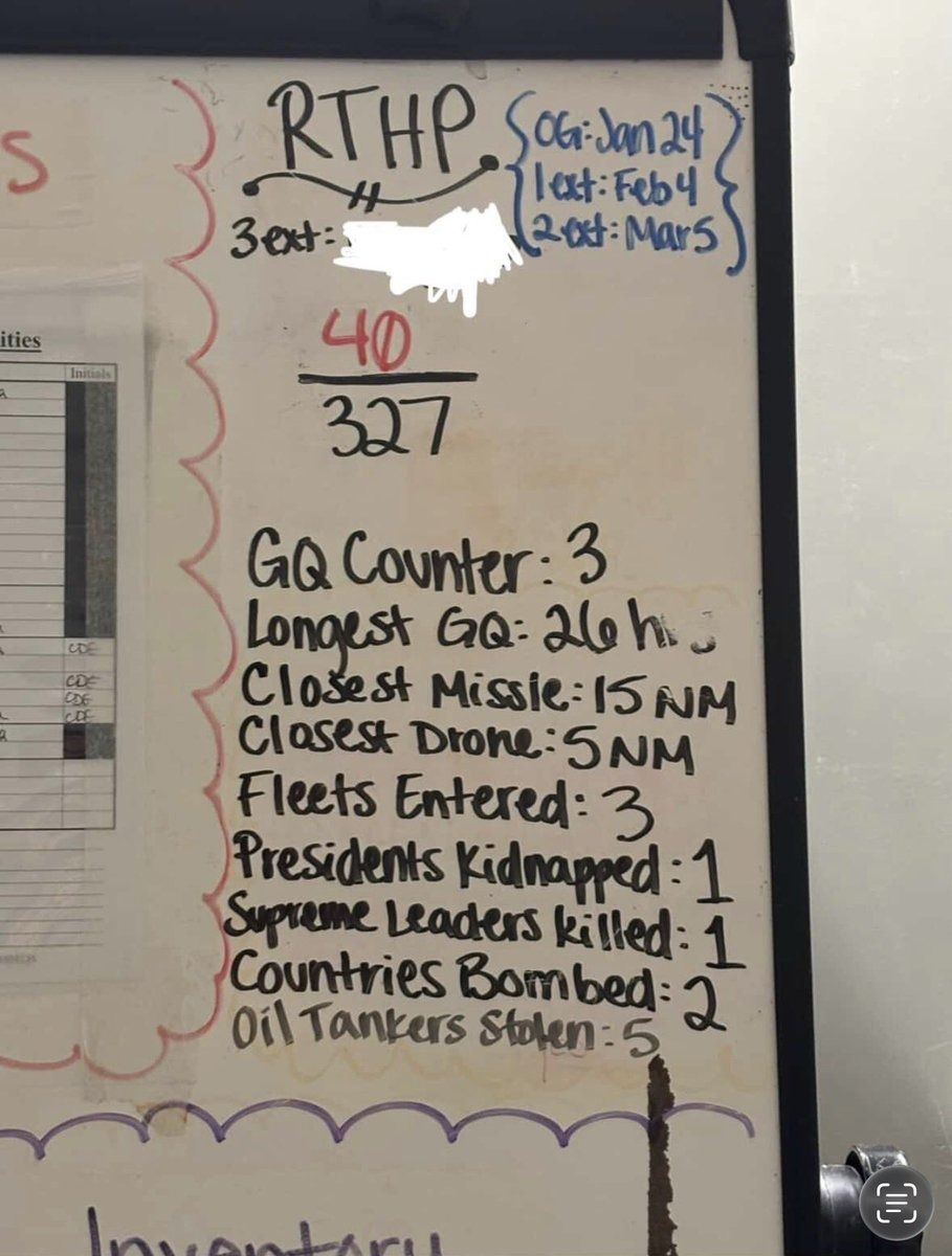 🔻这张据称来自福特号的白板照片正在美国 OSINT 之间广为流传，内容包括：?