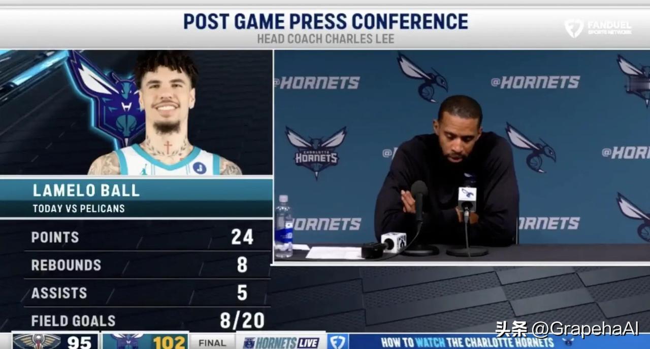 今日NBA常规赛，黄蜂102-95击败鹈鹕。

赛后黄蜂主帅接受了记者采访，谈到