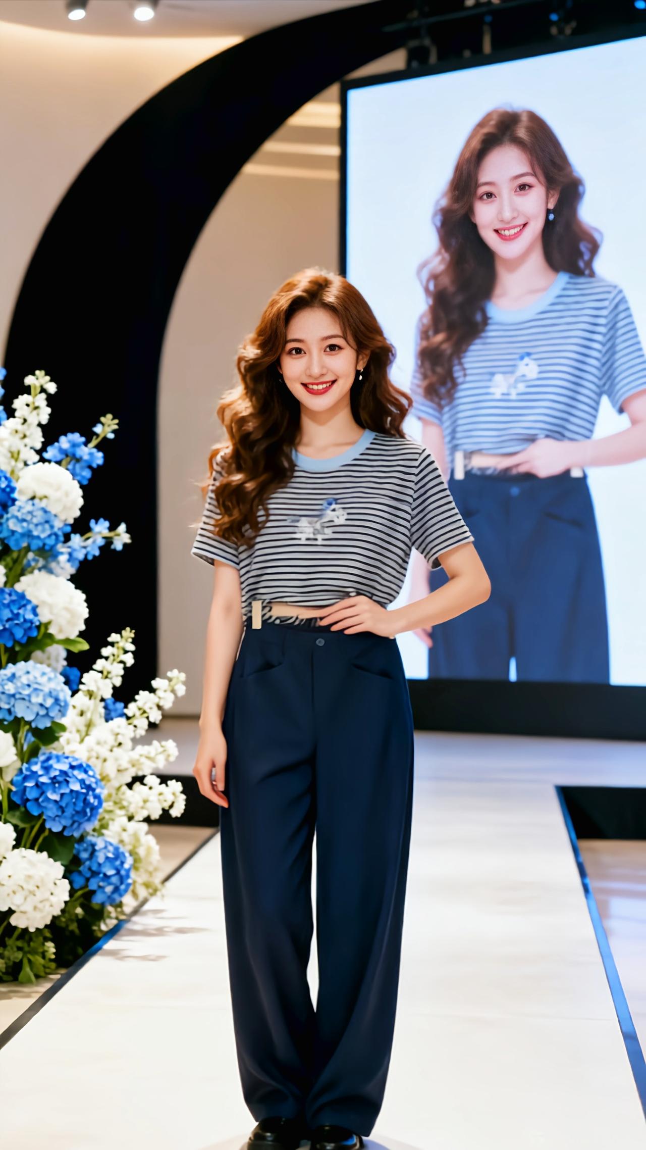 时装秀正确打开方式 直筒显瘦秀场同款长裤 横纹阔腿裤女 夏日牛仔裤穿搭大赏 时尚