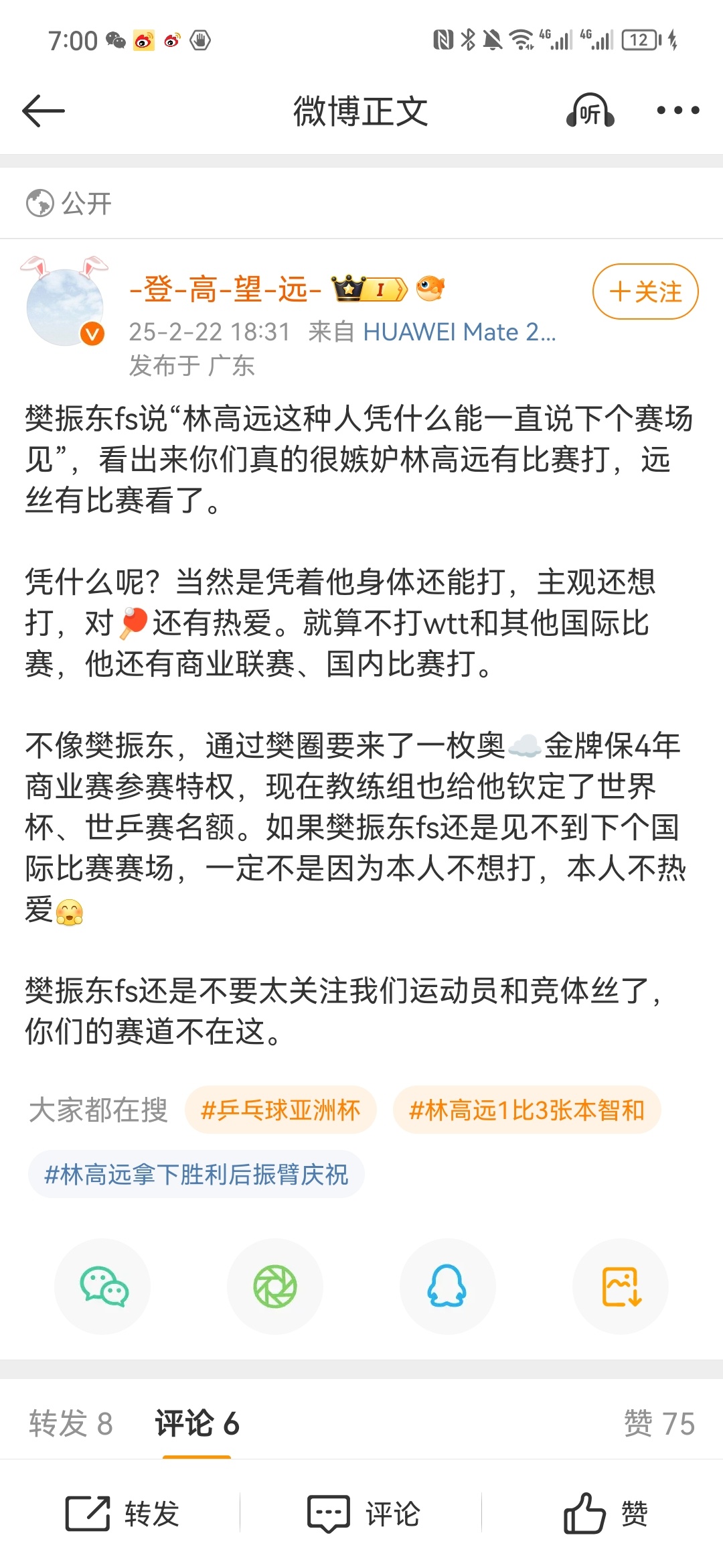 你要是有成绩你也可以说话有底气，你也可以享受众星捧月的待遇，早看出来乒丝因为wt