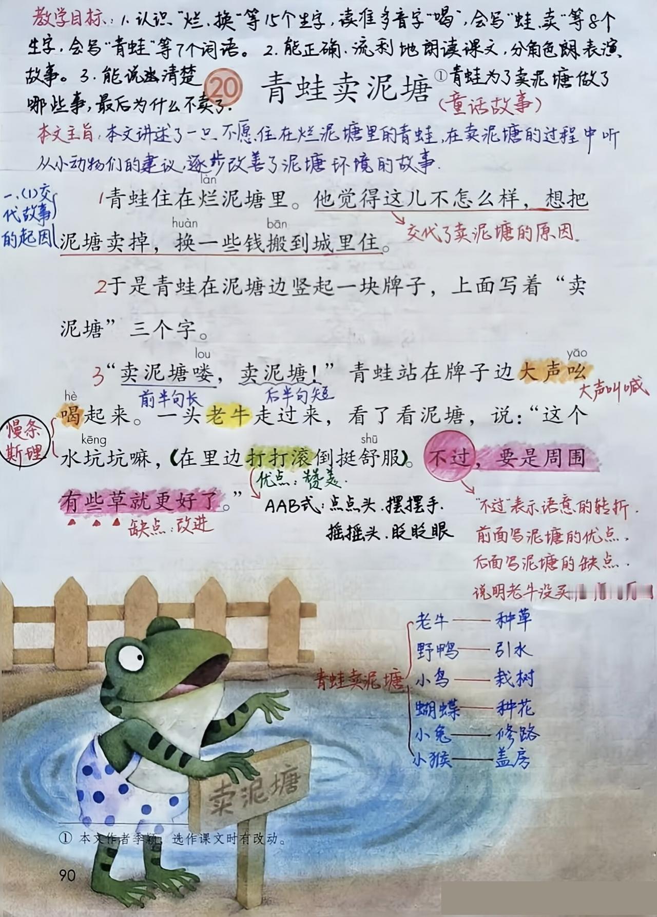 二年级语文下册，第20课《青蛙卖泥塘》课堂学习笔记，收藏复习巩固知识~二年级语文