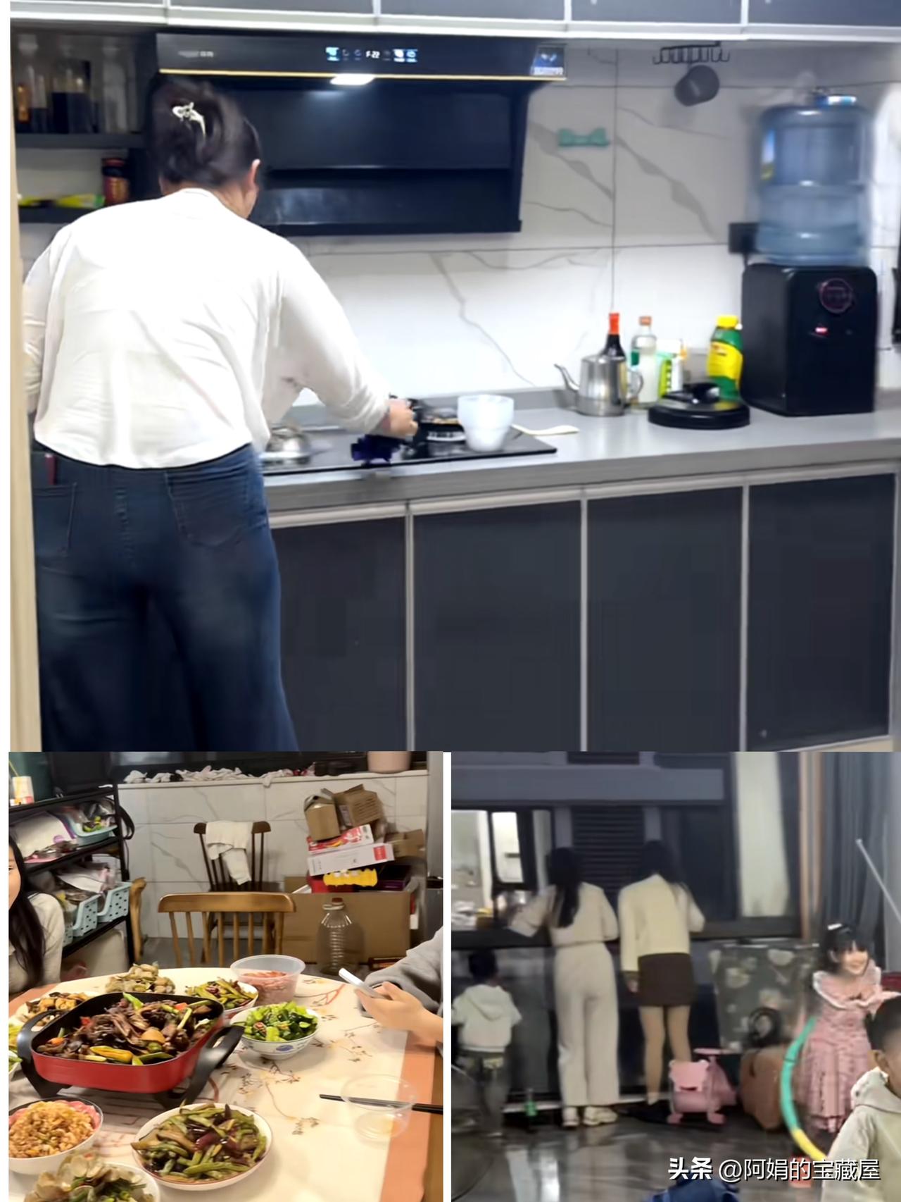 女子晒出自己回娘家的时候，厨房里只有自己的妈妈一个人在忙前忙后，准备一大桌子的饭