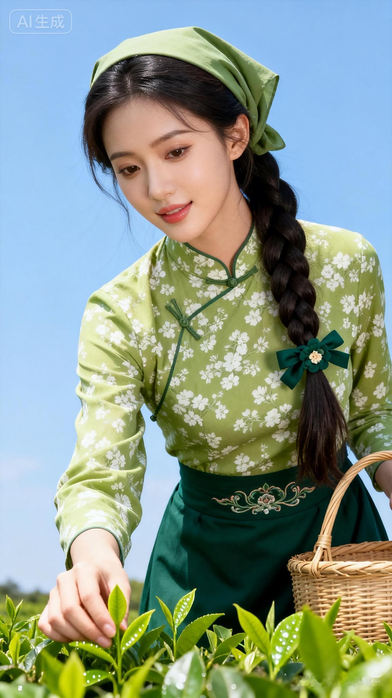 茶园里的少女，采摘春天的味道🌿💚