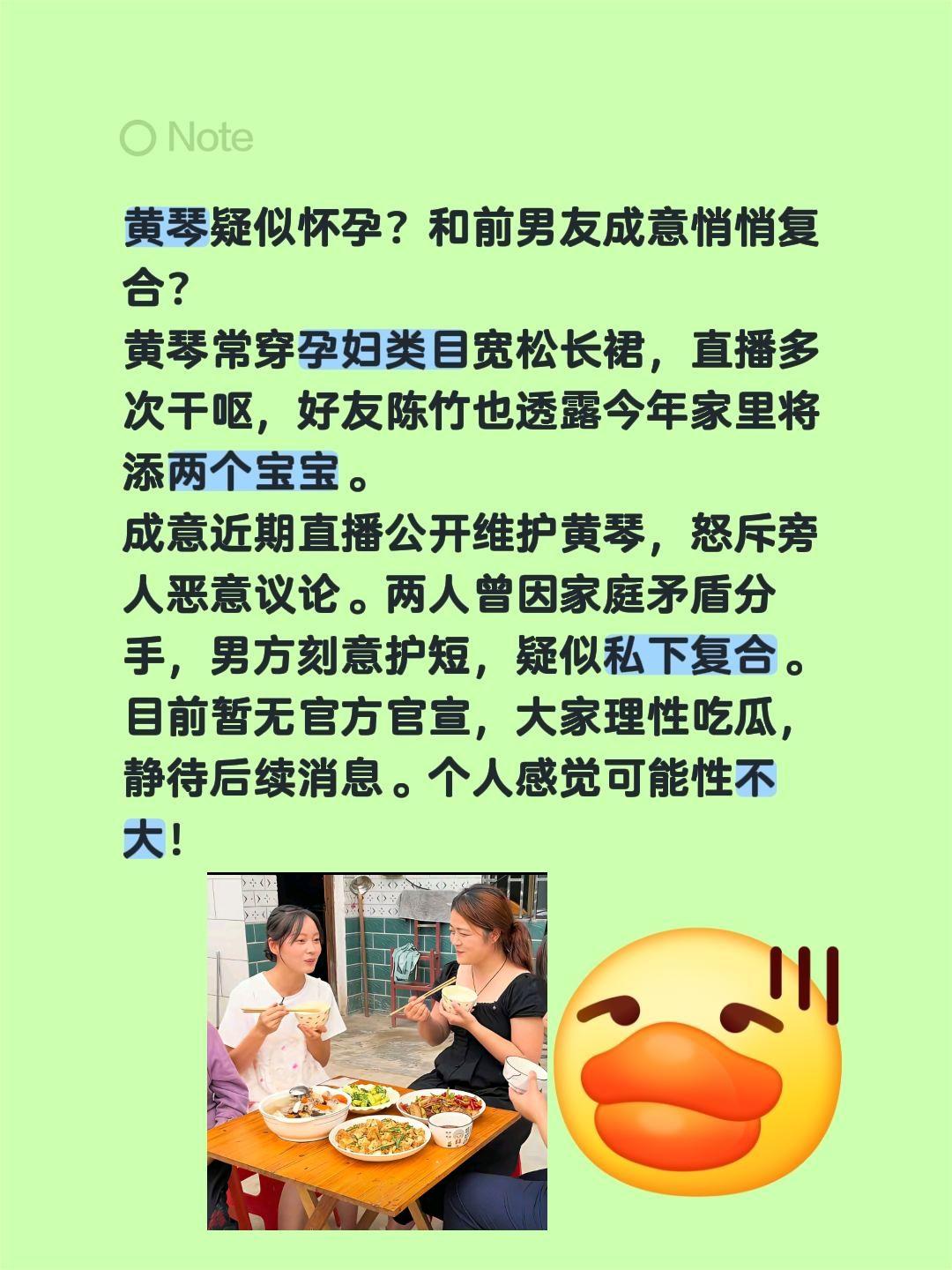 黄琴疑似怀孕？和成意复合？不太可能吧！黄琴疑似怀孕？和前男友成意悄悄复合？
黄琴