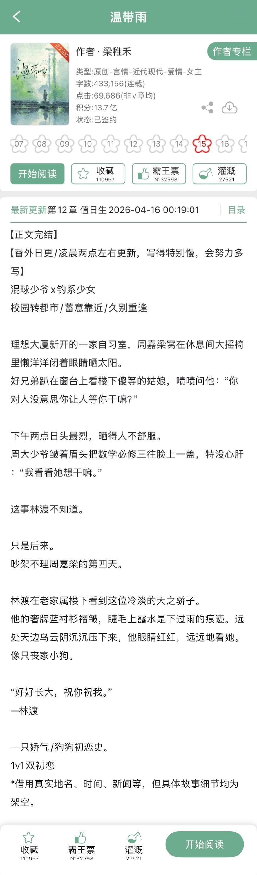 梁稚禾的《温带雨》完结啦！现言➕蓄意接近➕久别重逢，混球少爷x钓系少女