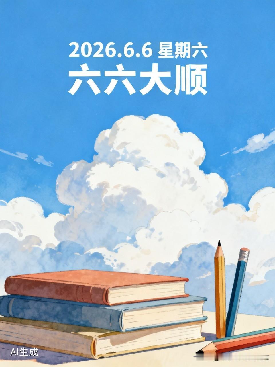 今天是2026年6月6日，星期六。
今天是个好日子，六六大顺。
明天是1290万