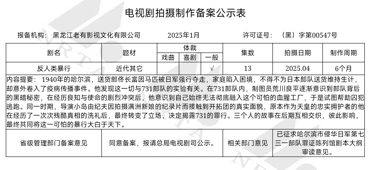 反人类暴行 原名《731》，导演是《边水往事》的算从简介看，主角一个中国人两个良