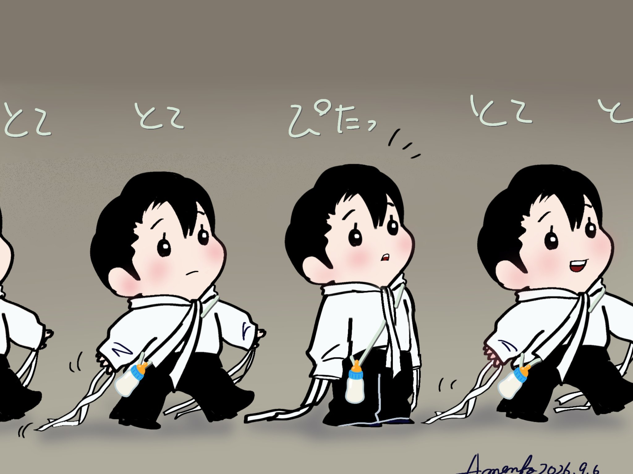 羽生结弦[超话]  挂着个奶瓶🍼走出时尚大片 依旧是模仿精（绘画来源于：：あめ