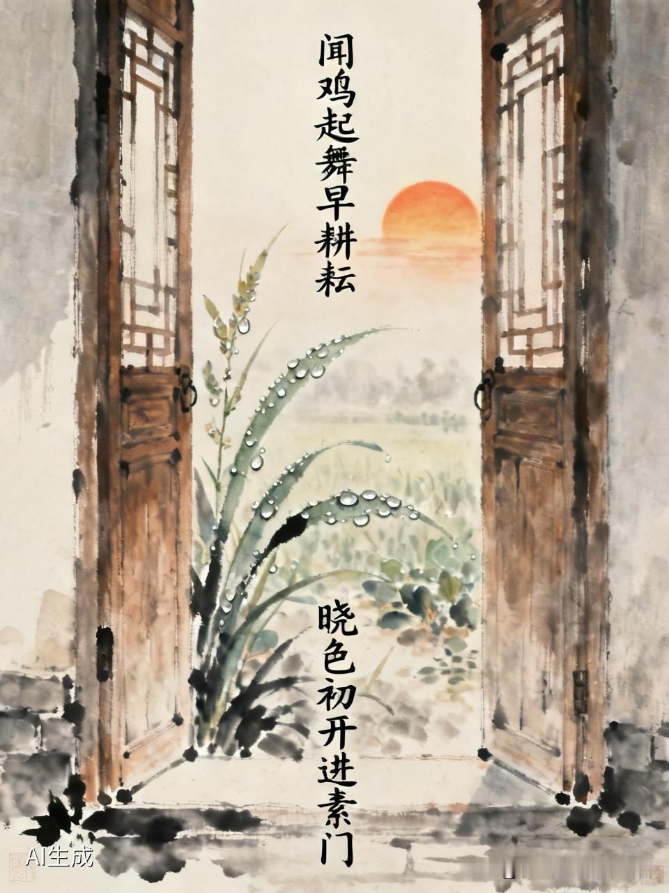 《七律.闻鸡起舞》
 张晓哲
闻鸡起舞早耕耘，晓色初开进素门。
案上青灯留夙志，