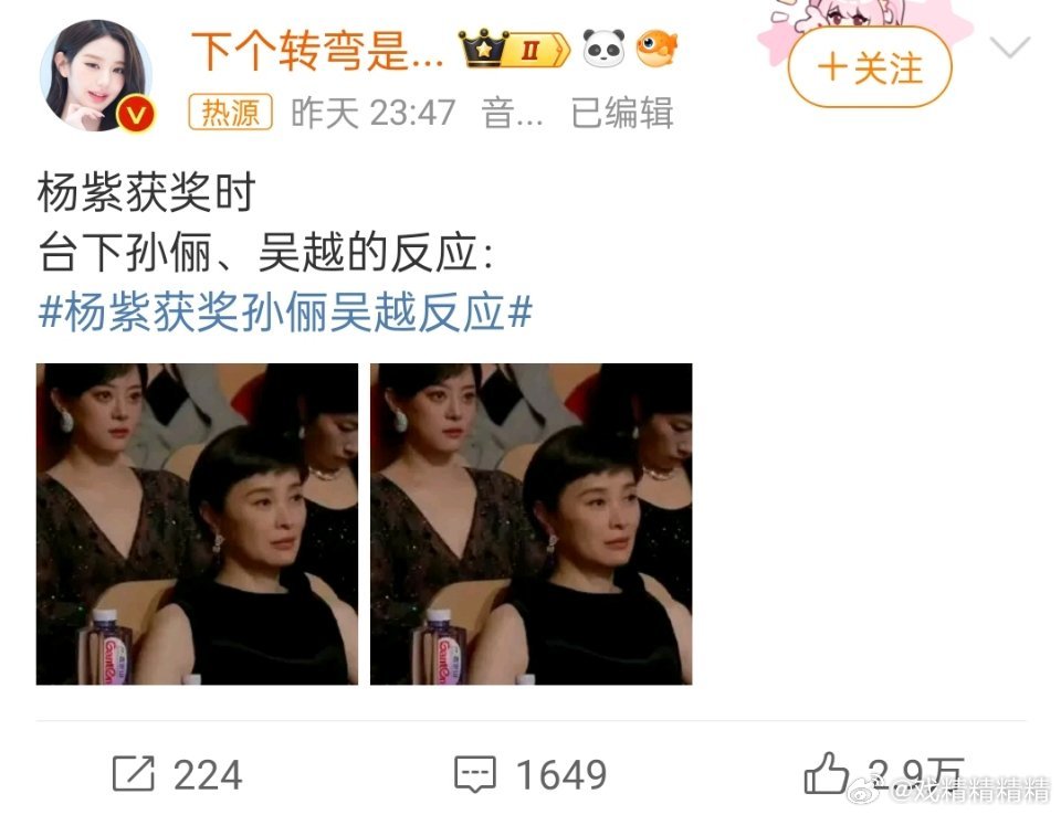 杨紫获奖孙俪吴越反应从演技从剧的热播程度，孙俪和吴越都秒了杨紫的演技，这届白玉兰