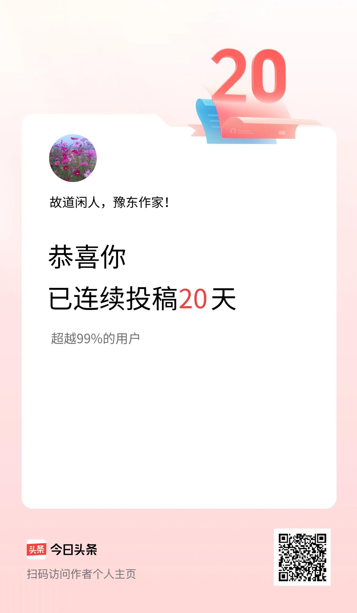 我在头条连续投稿20天