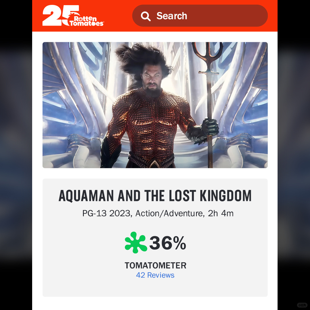 《海王2：失落的王国》烂番茄36%爆烂开分！