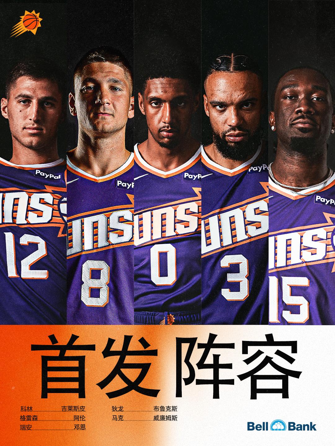 【今日首发阵容☀️】🧡科林-吉莱斯皮💜格雷森-阿伦🧡瑞安-邓恩💜狄龙-布