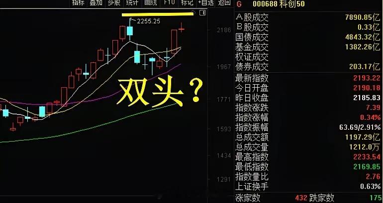 科创指数有做双头顶迹象？看趋势有点像！昨晚看了一下财经直播间，几乎所有的财经自媒