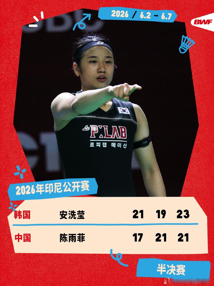 安洗莹2比1陈雨菲陈雨菲止步印尼赛四强 2026年印尼羽毛球公开赛半决赛，安洗莹