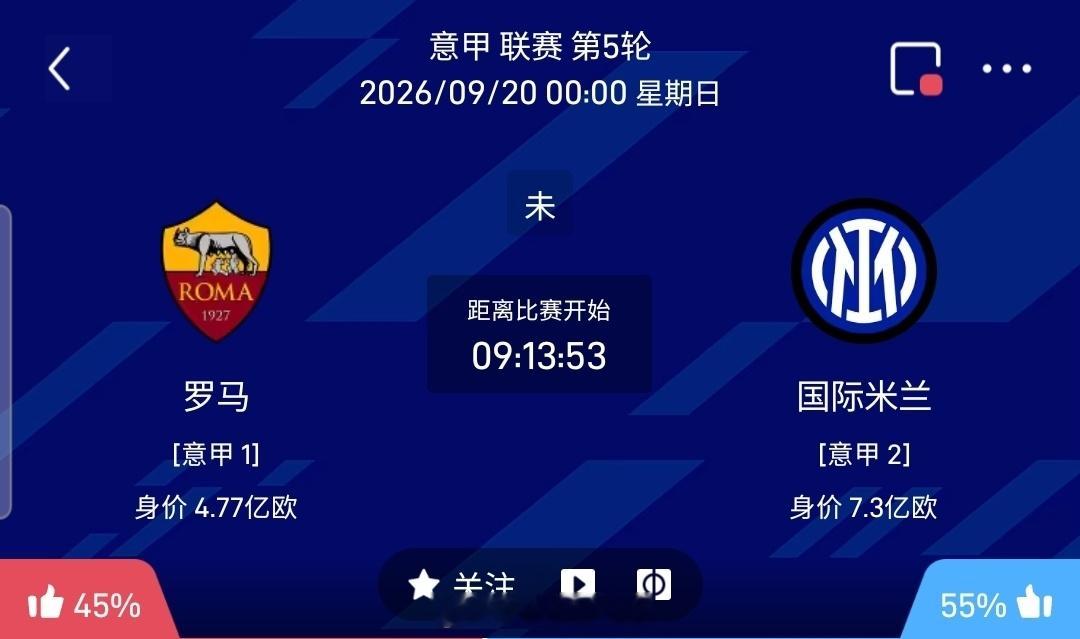 【足球】周六020意甲联赛方向：罗马vs国际米兰意甲：罗马VS国际米兰时间：20
