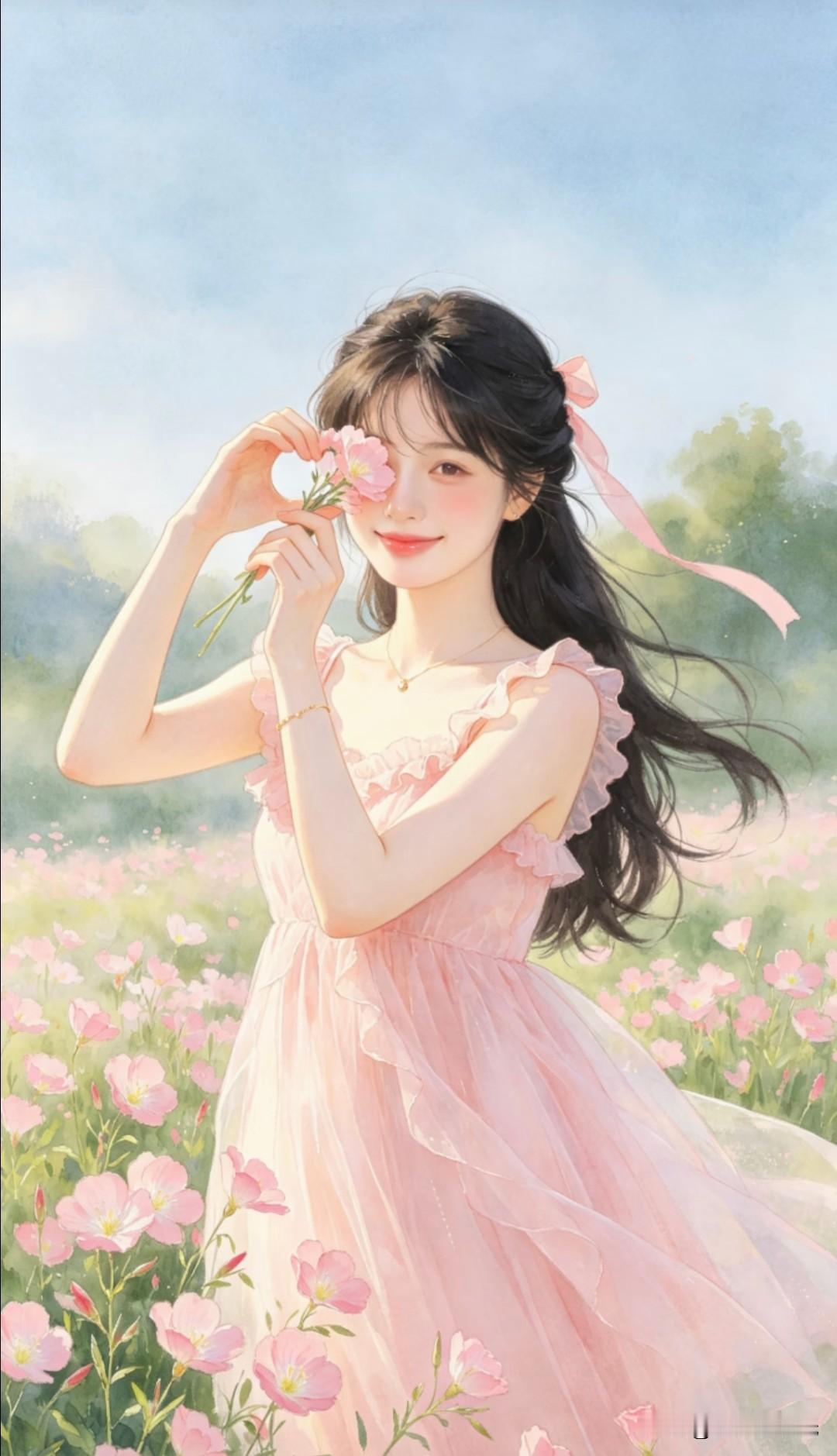 被春天拥入怀里，做一场粉色的梦。
星星蘸糖吃治愈系甜美粉色少女头像插画分享
温柔