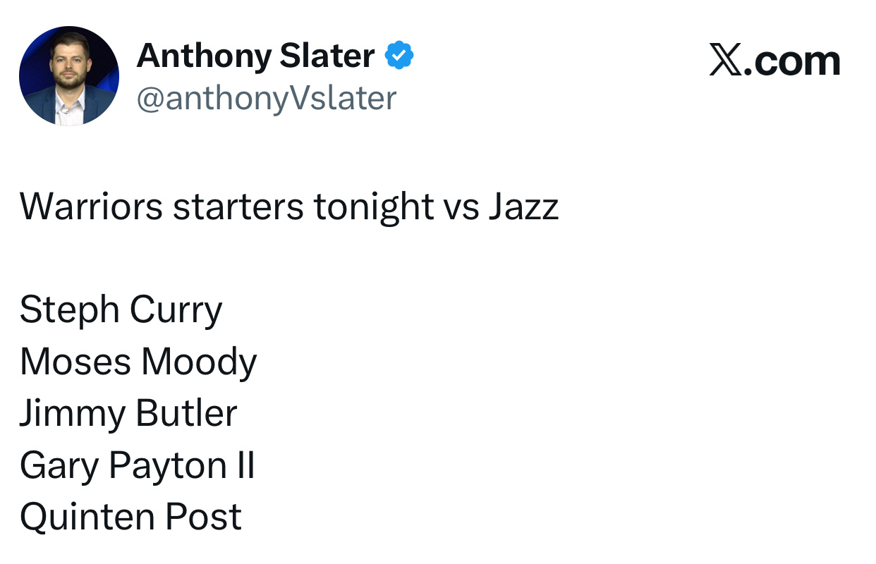 本场先发名单，赛季第九次先发，加油勇士名单变动两人佩顿代替追梦打先发四号位以及波