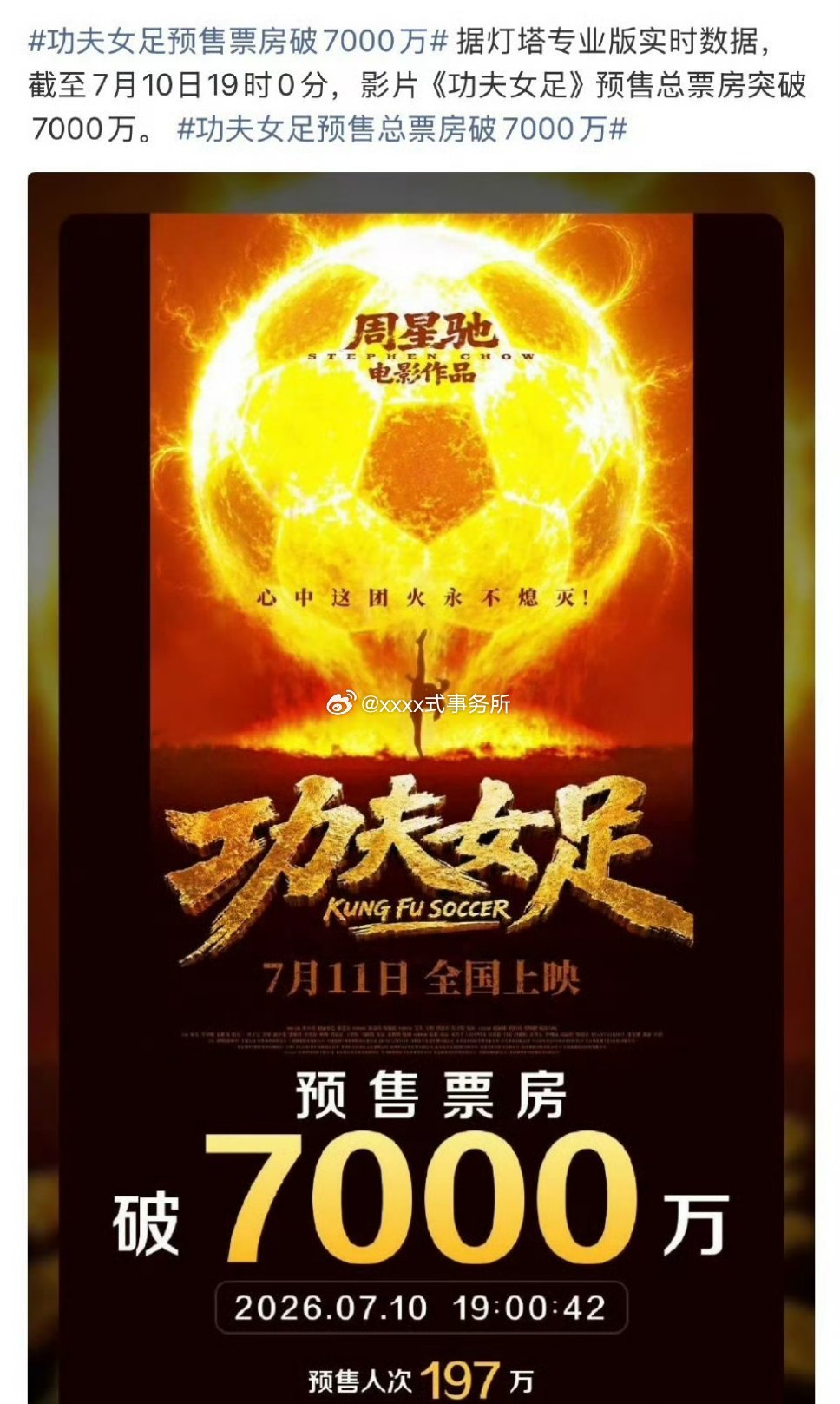 热巴 张艺兴《功夫女足》预售破7000万了 好迅速