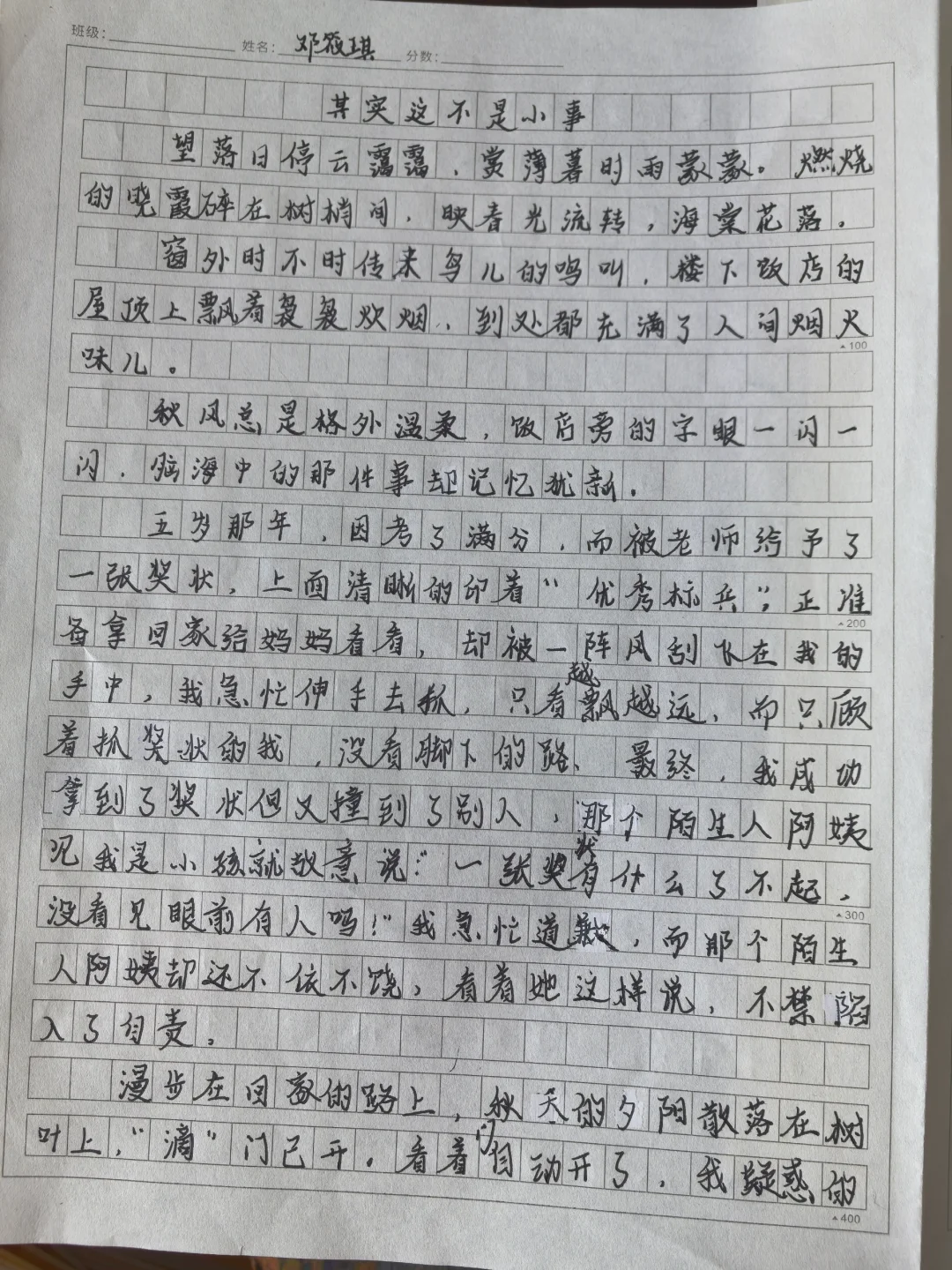 假期练字了，但练过了，作文很进步。