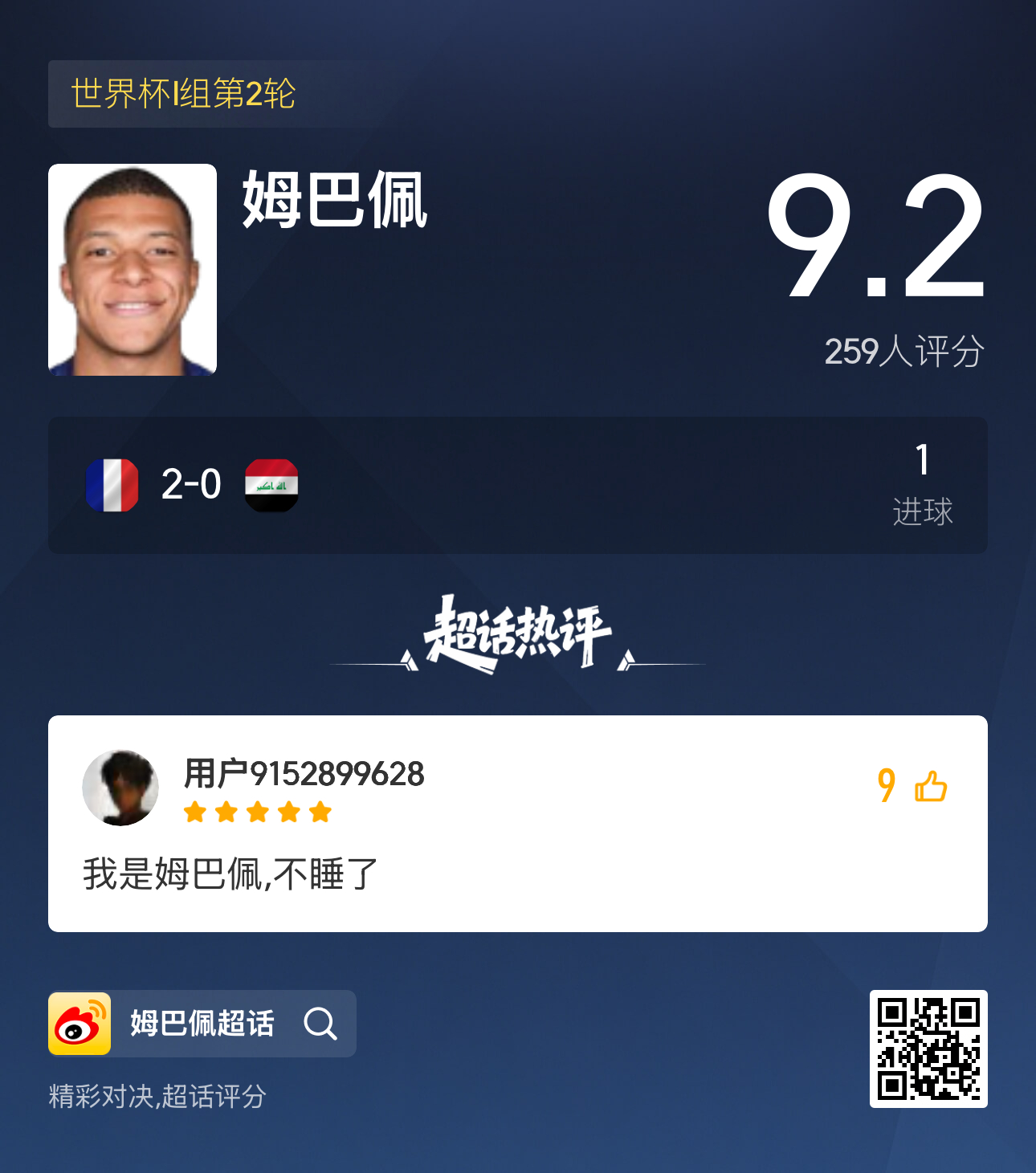 姆巴佩 前往超话评分看看本场比赛姆巴佩表现如何！ 超话评分