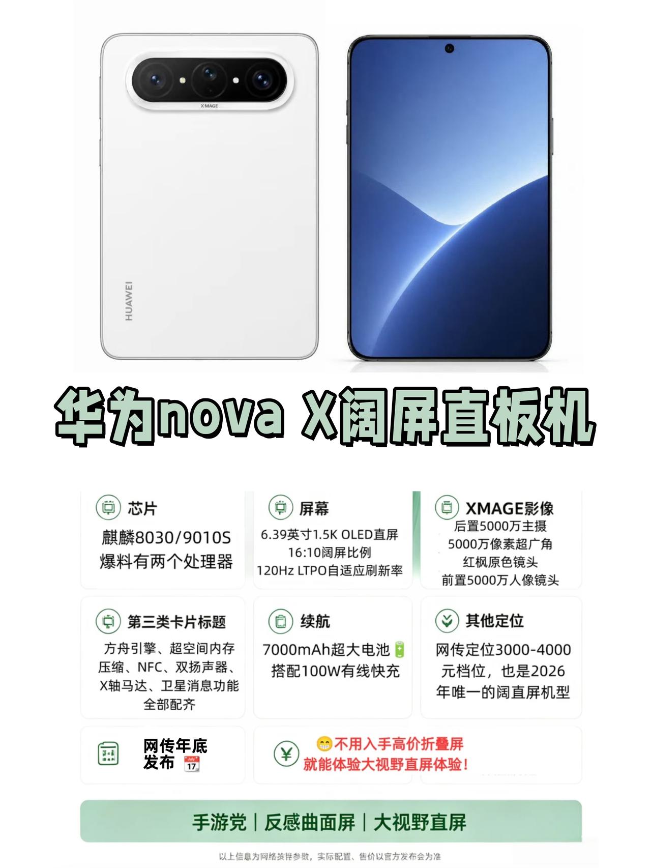 确定了！华为NovaⅩ阔直板屏年底上线？

华为真的把阔屏玩出花来....
刚刚