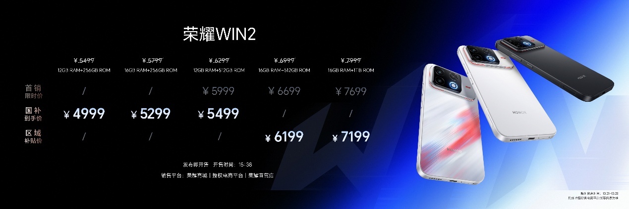荣耀今天一系列新品的价格！荣耀WIN2、荣耀WIN RT2已全面开售，首销国补到
