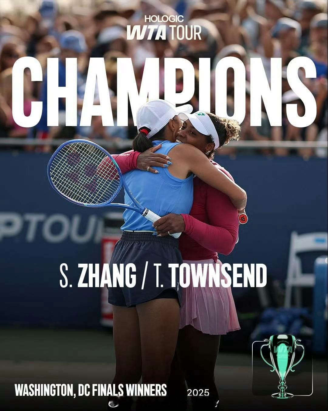 特大喜讯🎉张帅夺得华盛顿站冠军🏆WTA5002号种子张帅/汤森德以6-1 6