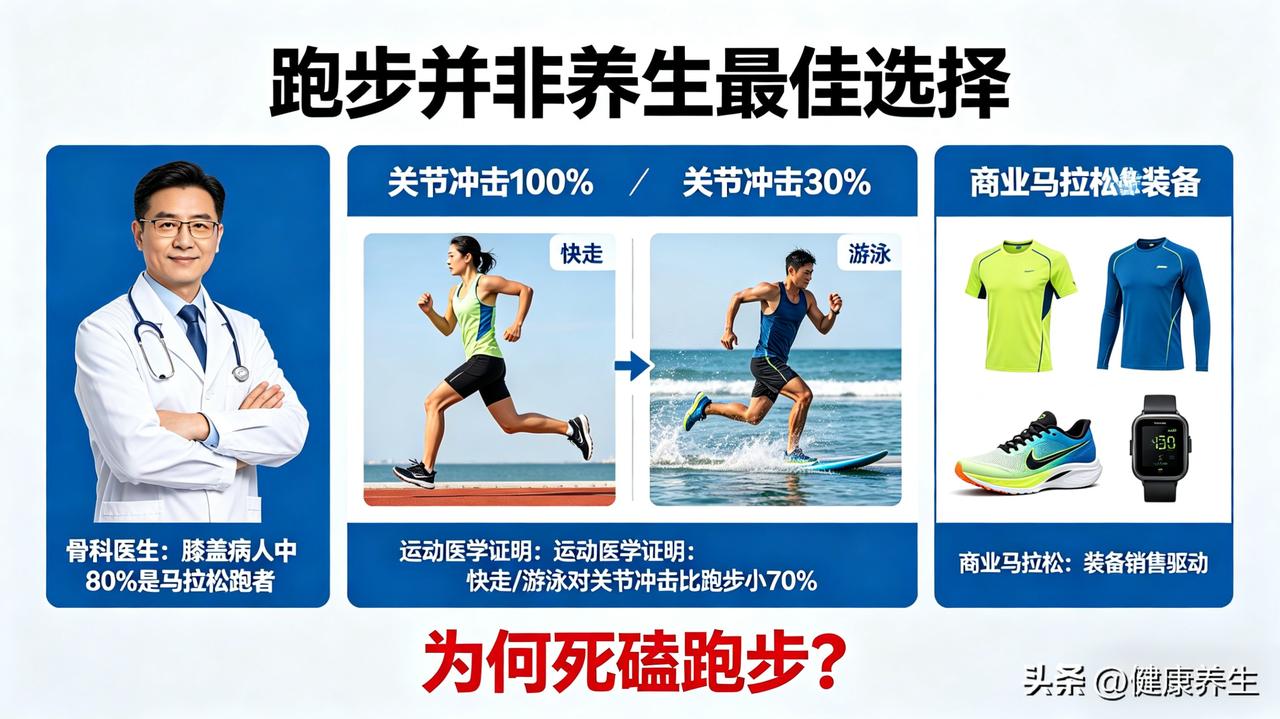 跑步真不是养生的最佳选择。

我一个骨科医生朋友说，来找他的膝盖病人，十个有八个