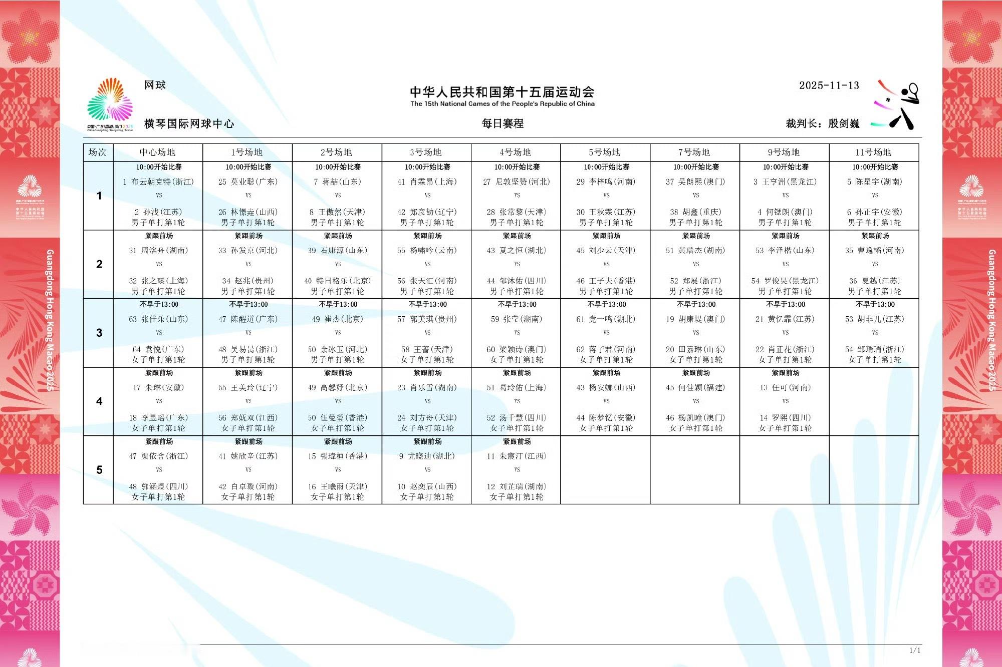 11.13日网球单项开始，赛程安排！ 