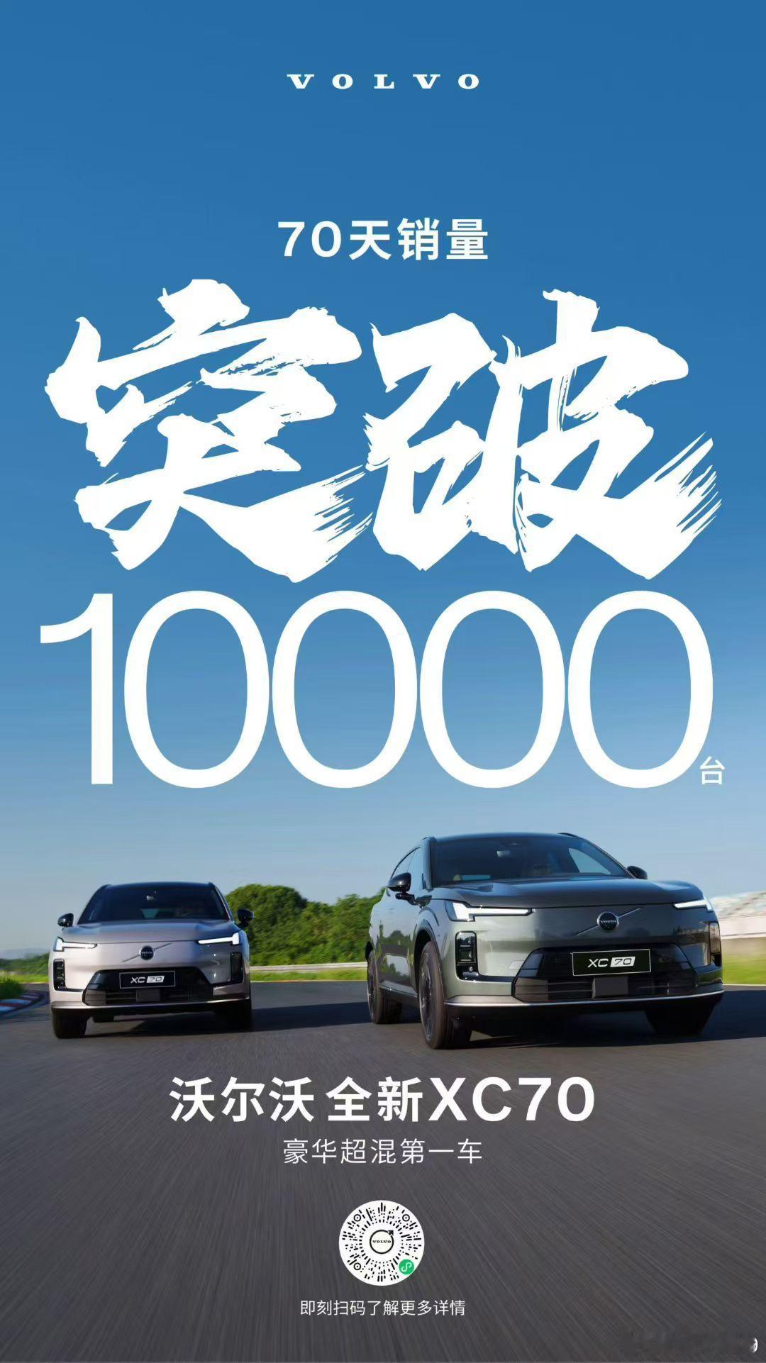 沃尔沃官宣XC70销量破万作为第一台完全拥抱中国新能源电动智能化的沃尔沃车型，很