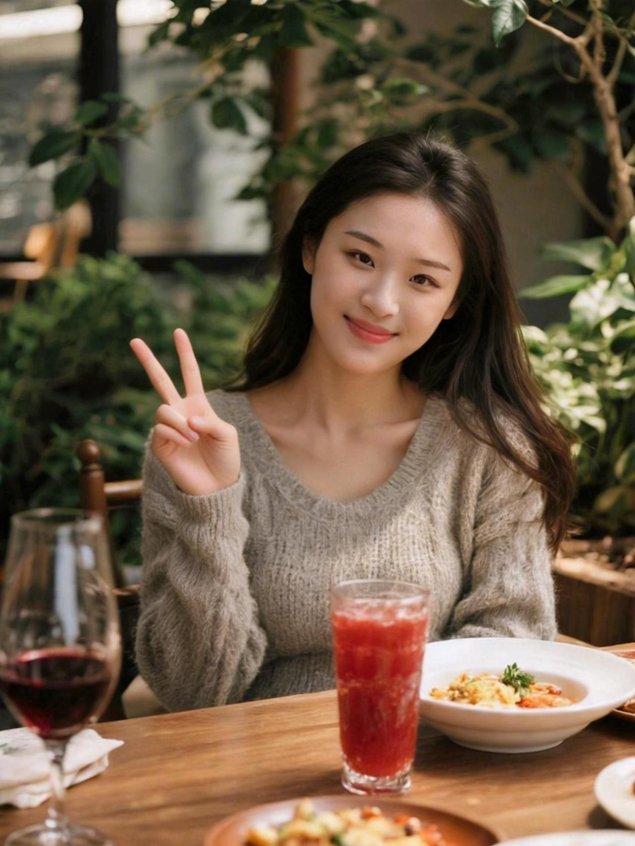 这顿饭吃得我怀疑人生，明明是AI生成的图，怎么比真人还像在演偶像剧？她举着红酒杯
