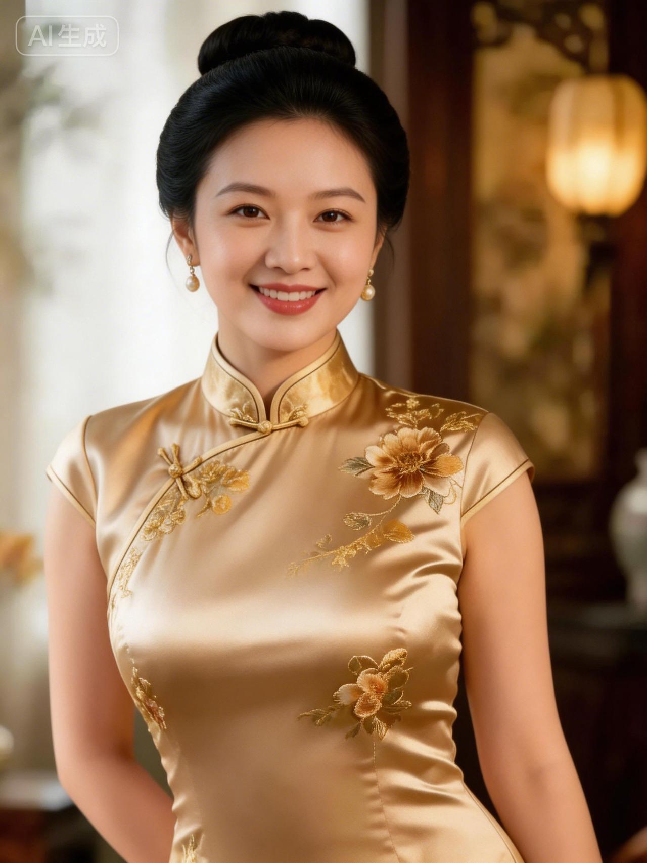 优雅旗袍，东方韵味，笑靥如花