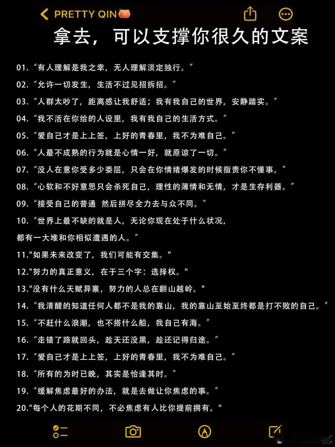 拿去，可以支撑你很久的文案  01.“有人理解是我之幸，无人理解淡定独行。” 0