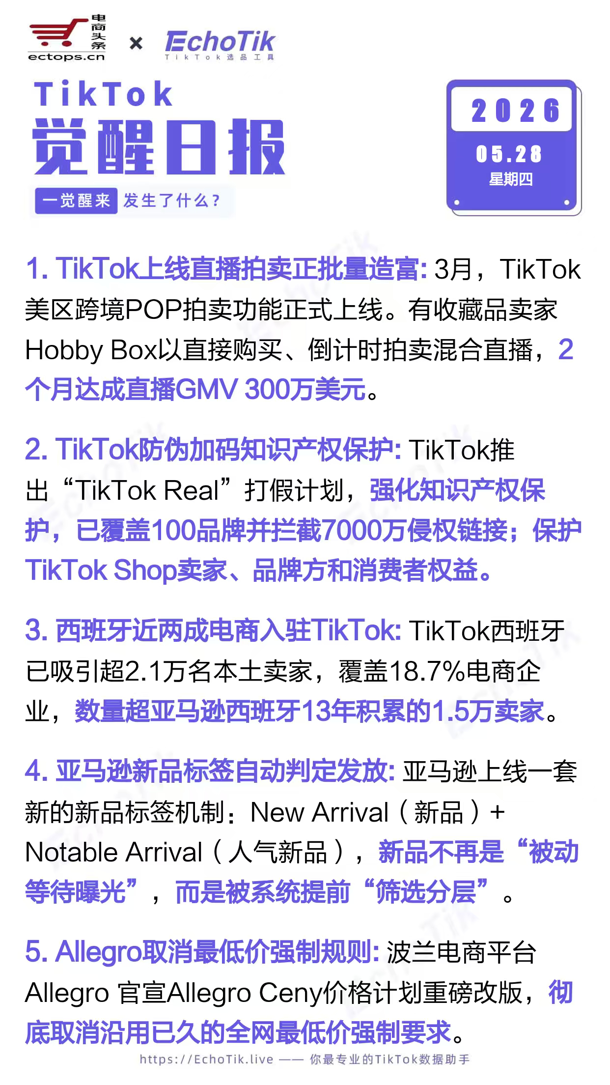 TikTok跨境电商日报 2026-05-281.TikTok上线直播拍卖正批量