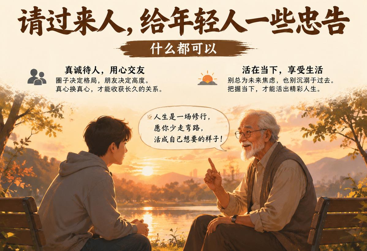 请过来人给年轻人一些忠告，什么都可以。
我先来个大众点的：真诚待人，用心交友