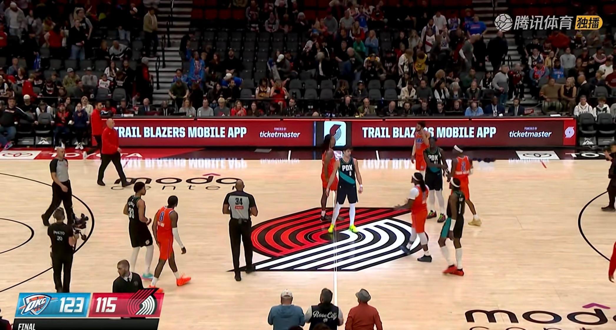 雷霆123-115战胜开拓者，获得12连胜，杨瀚森得到4分钟上场时间，3投0中未