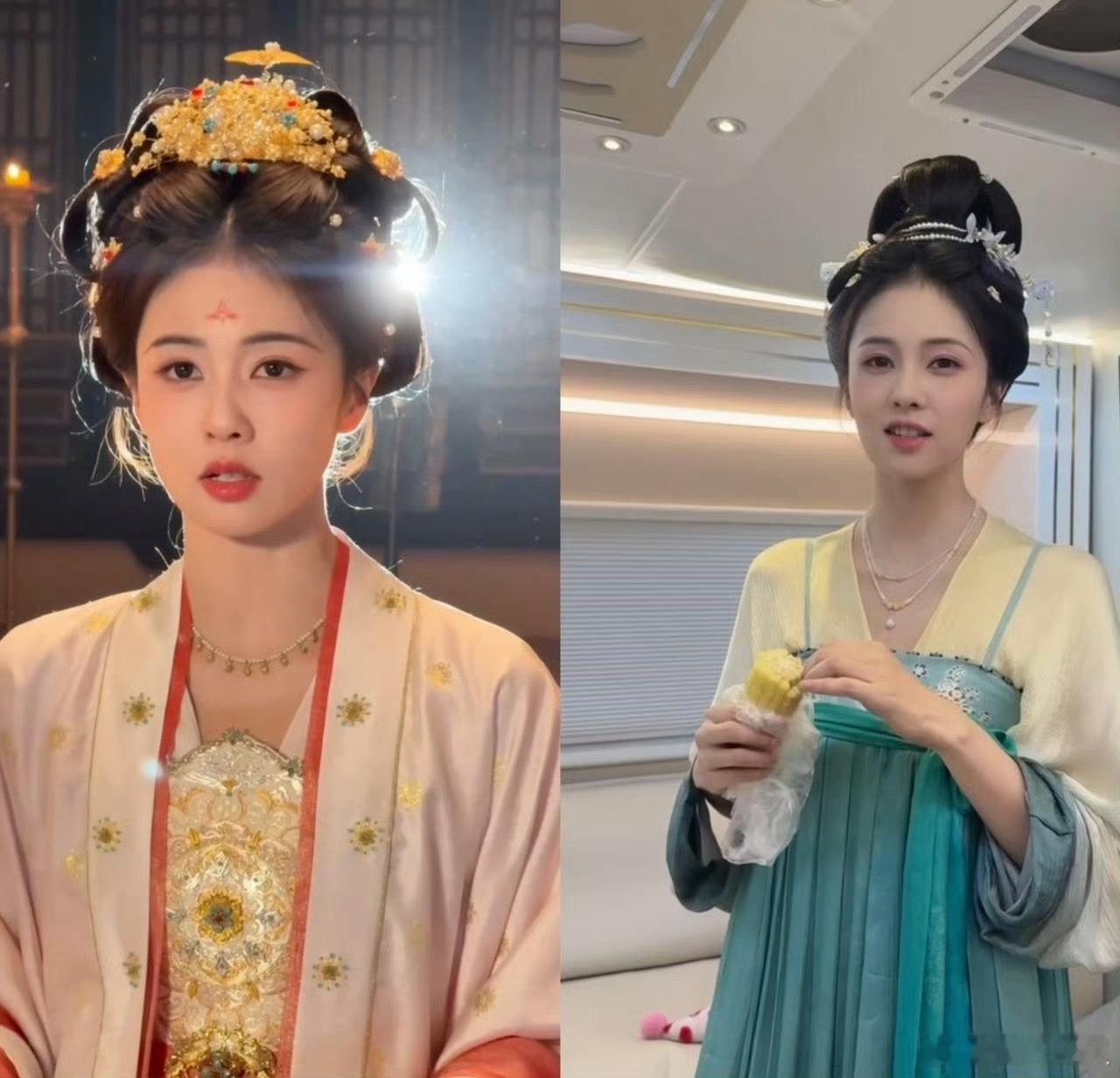 宝子们快来围观，白鹿瘦成啥样了 三四月份拍《唐宫》还是圆润小脸蛋，现在呢，直接瘦